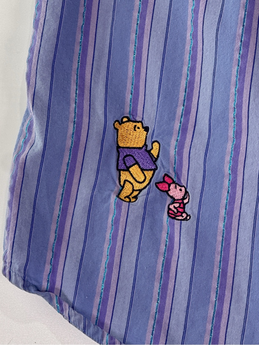 Pooh Sleeveless Blouse Embroidered Winnie Piglet Eeyore Striped Blue Purple L - Picture 4 of 12